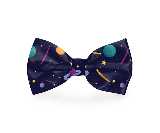 Space Planets Dog Bow Tie Navy Blue