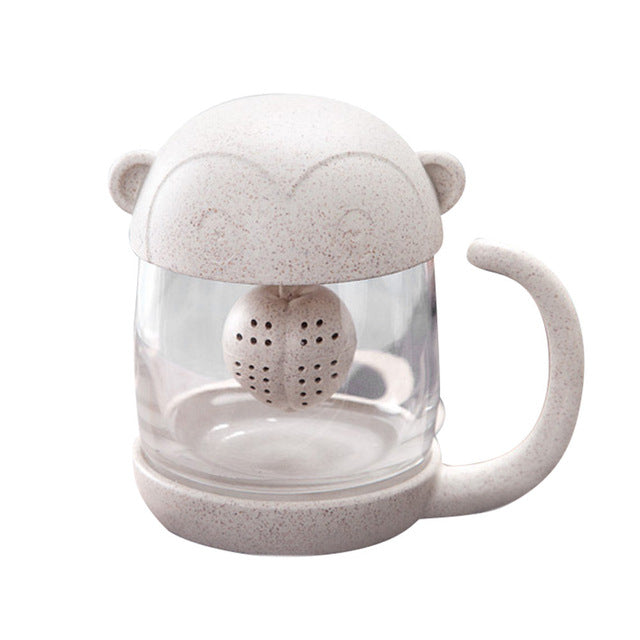 Cute Cat Little Monkey Glass Cup Filter Cup With