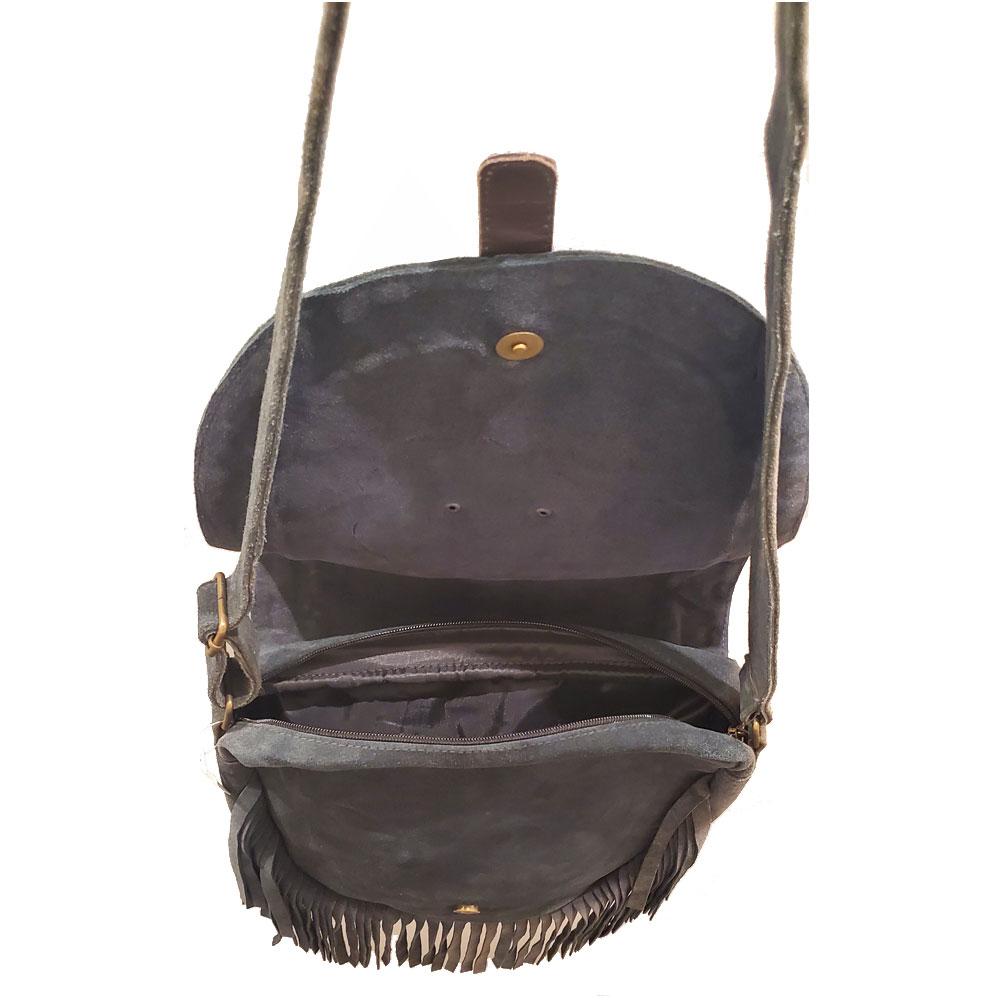 Leather Boho Fringe Suede Tassel Crossbody Bag with Adjustable