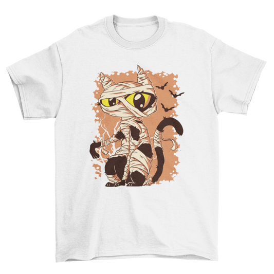 Mummy Cat Funny Halloween Cartoon T-shirt