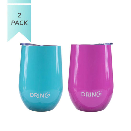 DRINCO® 12oz 2PK Insulated Wine Tumbler Glass (OG Aqua/Pink)