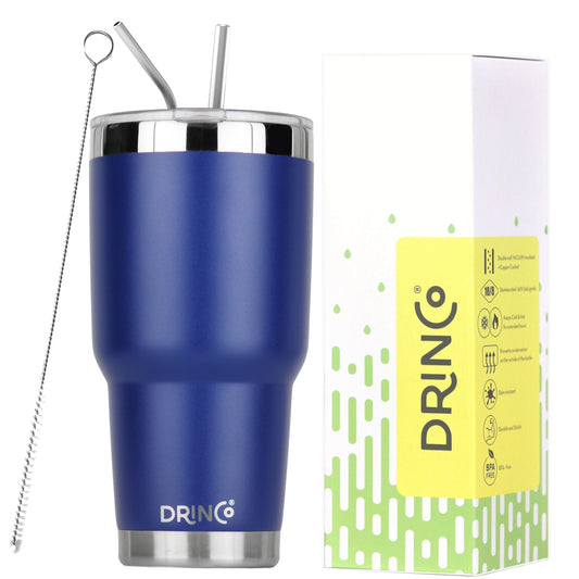 DRINCO® 30oz Insulated Tumbler Spill Proof Lid w/2 Straws (Royal Blue)