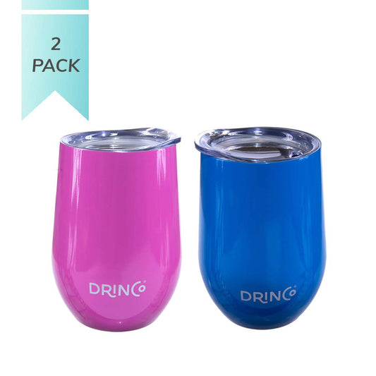 DRINCO® 12oz 2PK Insulated Wine Tumbler Glass (OG Pink/Blue)