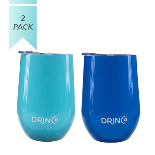 DRINCO® 12oz 2PK Insulated Wine Tumbler Glass (OG Aqua/Blue)
