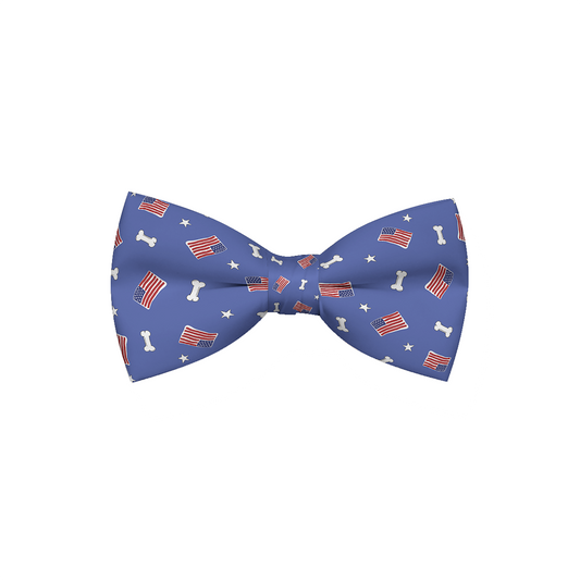 Red, White and Bones American Flag USA Dog Bow Tie
