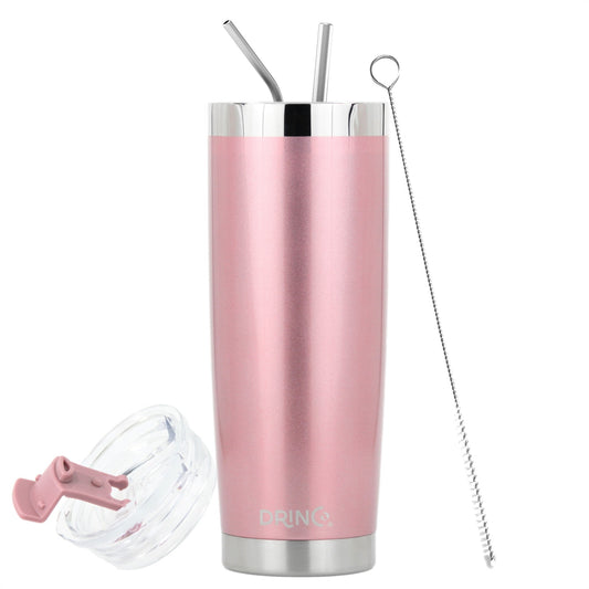 DRINCO® 20oz Insulated Tumbler Spill Proof Lid 2 Straws (Rose Gold)