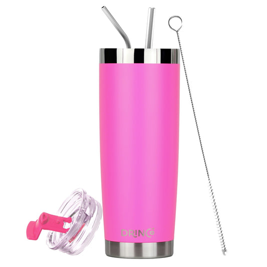 DRINCO®  20oz Insulated Tumbler Spill Proof Lid 2 Straws(Island Pink)