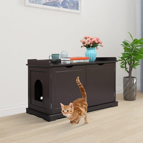 Cat Washroom Bench, Wood Litter Box Cover with Spacious Inner,