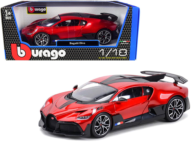 Bugatti Divo Red Metallic with Carbon Accents 1/18 Diecast Model Car