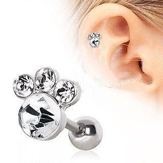 Animal Paw Cartilage Earring Gemmed Cartilage Piercing Animal Lover