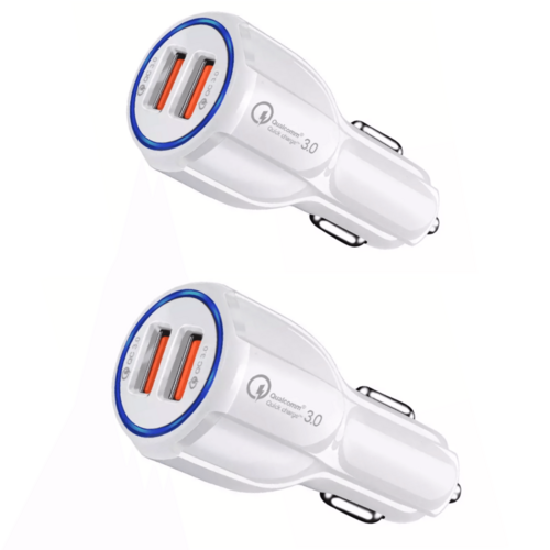 2 Pack 2 Port USB Fast Car Charger Adapter For Devices White