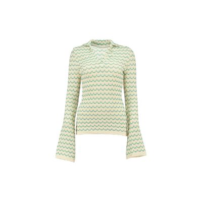 Light Weight Long Sleeve Button Up Cotton Knit Shirt Green