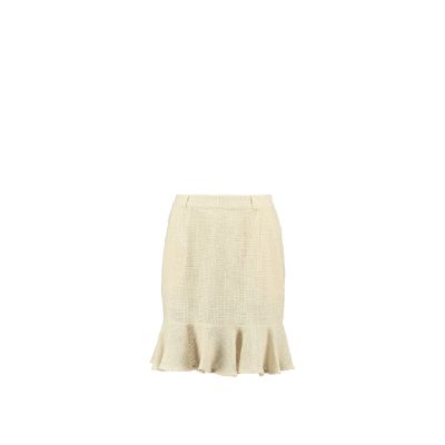 Light Weight Cotton Knit High Waist Skirt with Ruffled Hem Sand - PRE