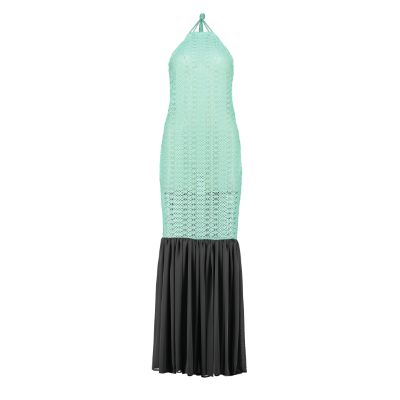 Open Back Cotton Crochet Dress Green on Black