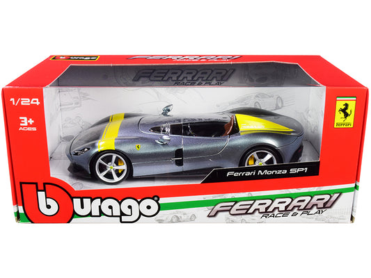 Ferrari Monza SP1 Silver Metallic with Yellow Stripes 1/24 Diecast