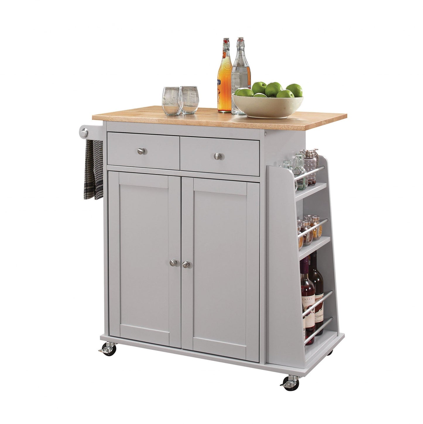 35inches X 18inches X 34inches Natural And Gray Rubber Wood Kitchen