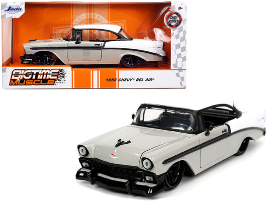 1956 Chevrolet Bel Air Gray and White \Bigtime Muscle\" 1/24 Diecast