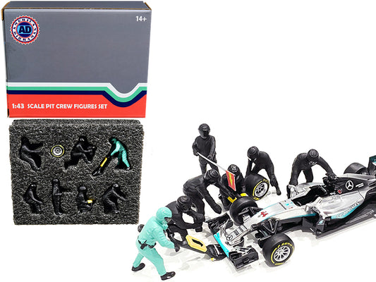 Formula One F1 Pit Crew 7 Figurine Set Team Black for 1/43 Scale