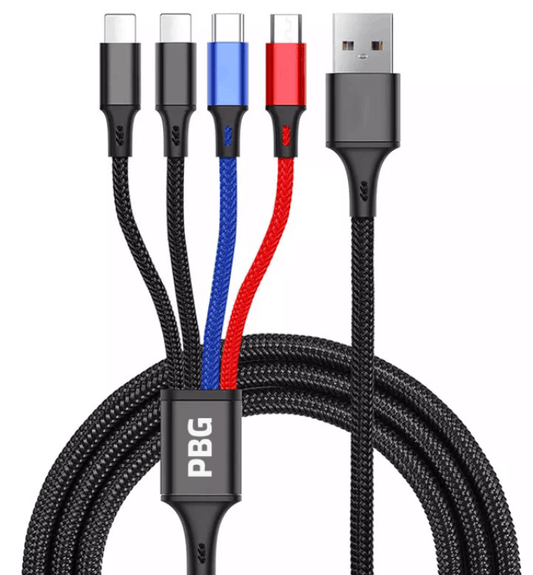 4-in-1 Multi Charging Cable 2 Pack - Phone/Type C/Micro USB, 4FT,