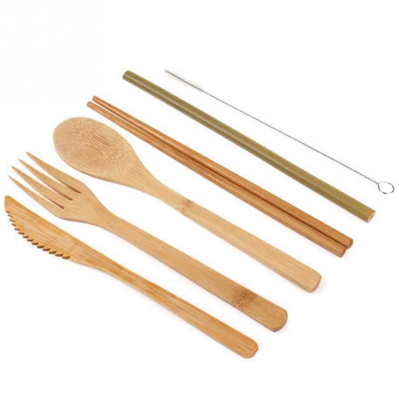 6/7/8pcs/set Straw Kitchen Utensil With Cloth Bag