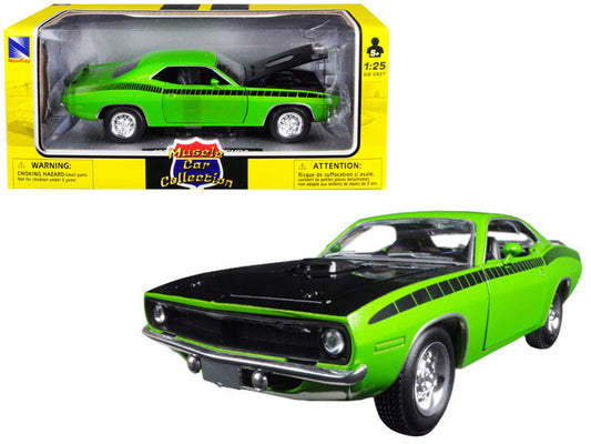 1970 Plymouth Barracuda Green with Black Hood and Stripes \Muscle Car