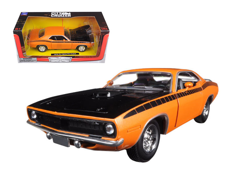 1970 Plymouth Cuda Orange with Black Hood and Stripes 1/24 Diecast