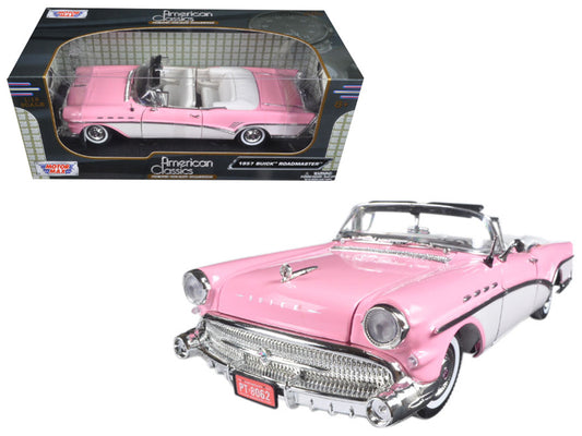 1957 Buick Roadmaster Convertible Pink and White 1/18 Diecast Model