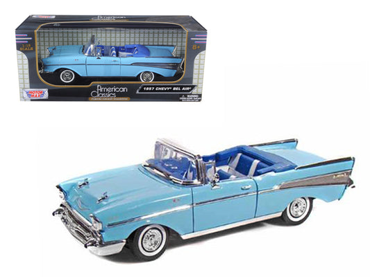 1957 Chevrolet Bel Air Convertible Light Blue with Blue Interior 1/18