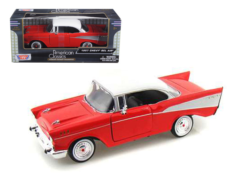 1957 Chevrolet Bel Air Red with White Top 1/24 Diecast Model Car by