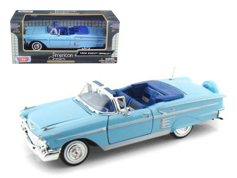 1958 Chevrolet Impala Convertible Blue 1/24 Diecast Model Car by