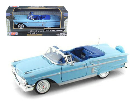 1958 Chevrolet Impala Convertible Blue 1/24 Diecast Model Car by