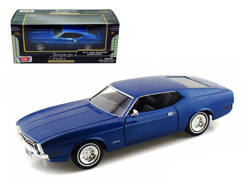 1971 Ford Mustang Sportsroof Blue 1/24 Diecast Model Car by Motormax