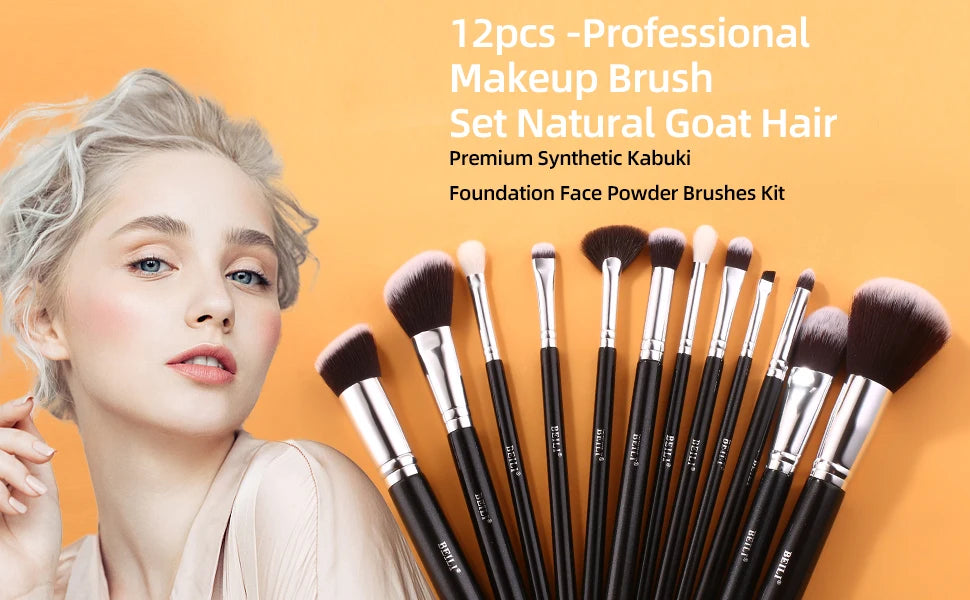 BEILI Black 12/20/22pcs Makeup Brushes Set Natural Goat Hair Powder Foundation Eyeshadow Foundation Eyebrow Make Up Brush