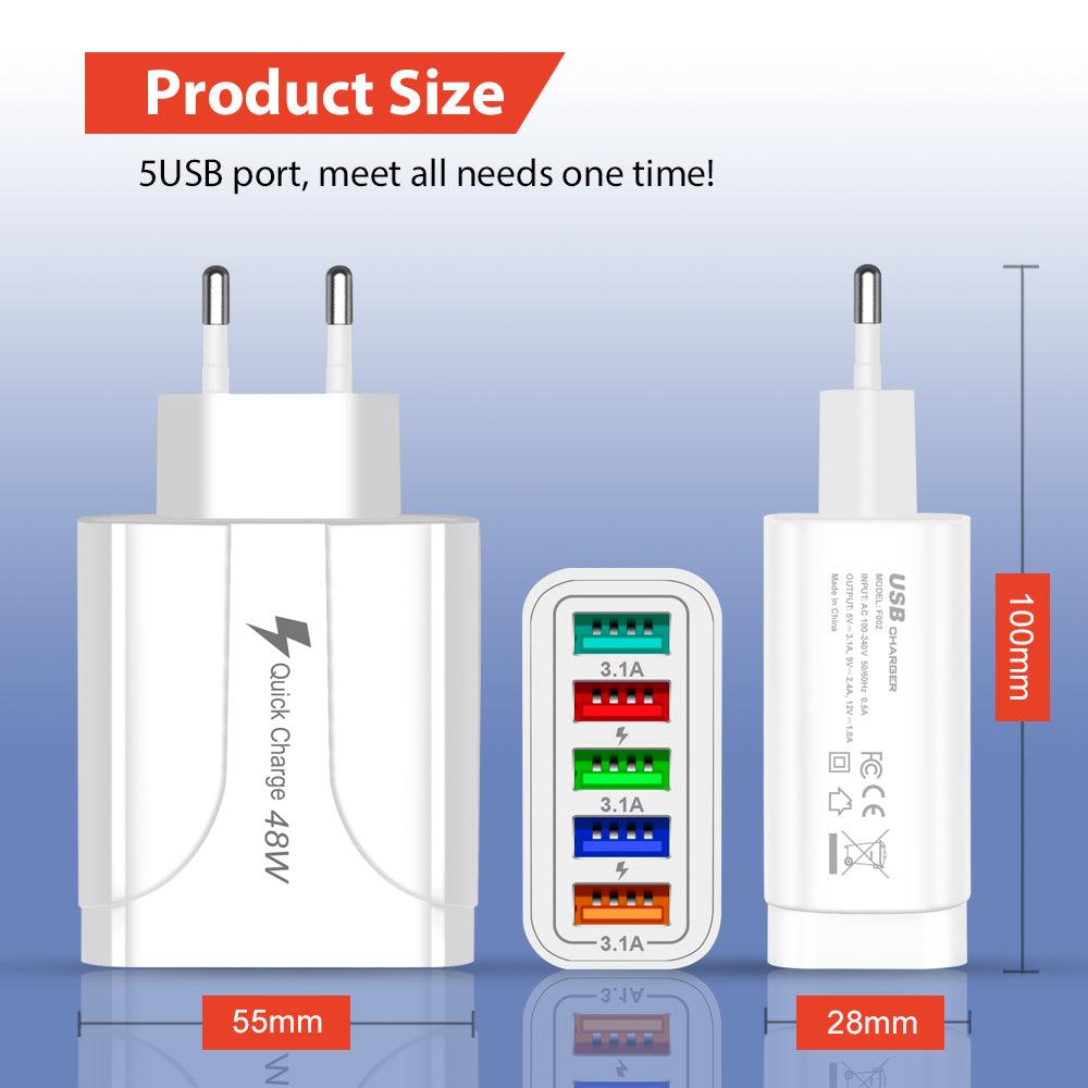 2 Pack of 5 Port Wall Charger Charge 5 Devices at Once!