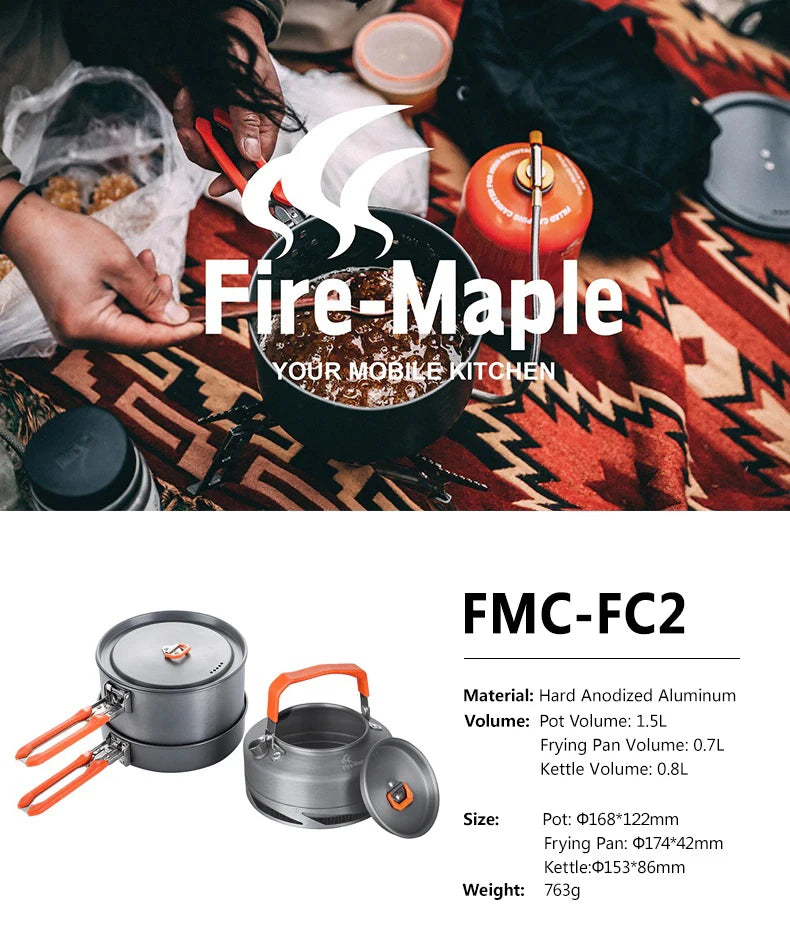 Fire Maple Camping Cookware Utensils Dishes Camp Cooking Set Hiking Heat Exchanger Pot Kettle FMC-FC2 Outdoor Tourism Tableware