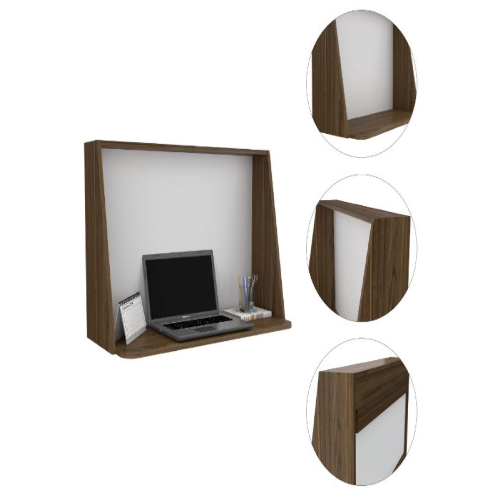 Wall Desk Afrec, Single Shelf, Mahogany / White Finish