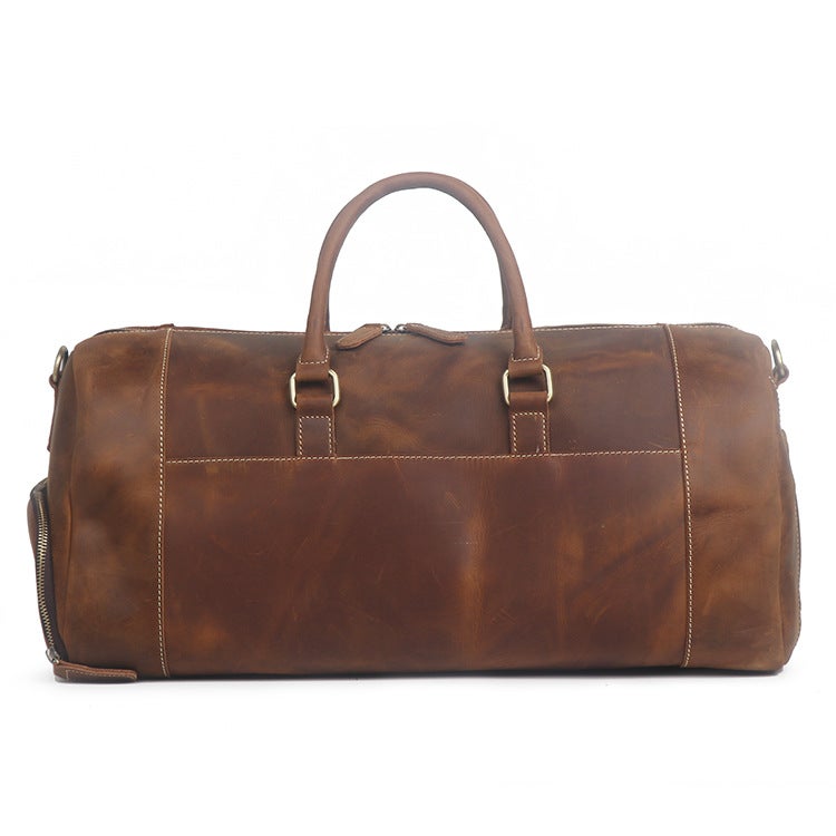 Large Size Handmade Leather Travel Bag with Shoes Compartment, Duffel