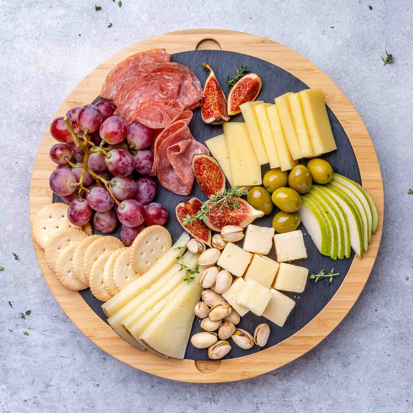 Round Bamboo Cheese Board with Knife Set and Removable Slate - 12 inch