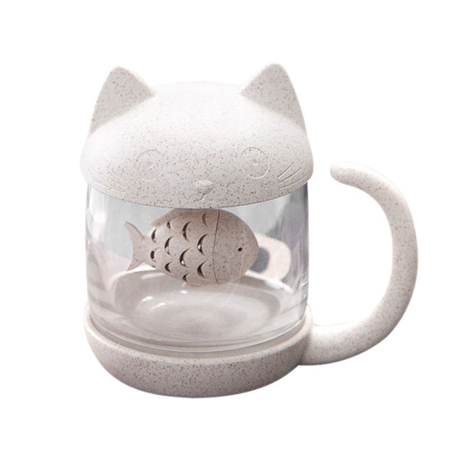 Cute Cat Little Monkey Glass Cup Filter Cup With