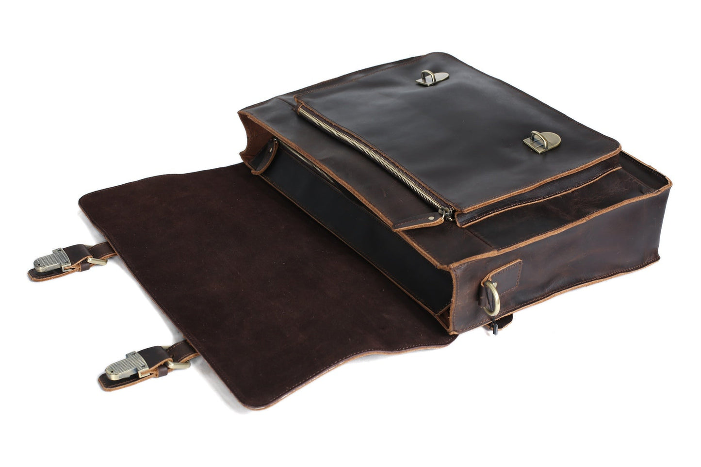 17'' Handmade Leather Laptop Bag, Man Leather Briefcase, Messenger