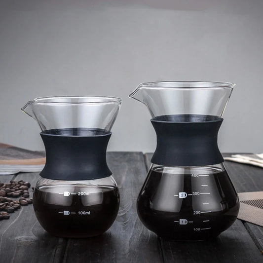 Reusable Glass Coffee Pot Manual Coffee Maker Stainless Steel Coffee Filter Durable Coffee Drip Pot Coffeeware 200/400ml