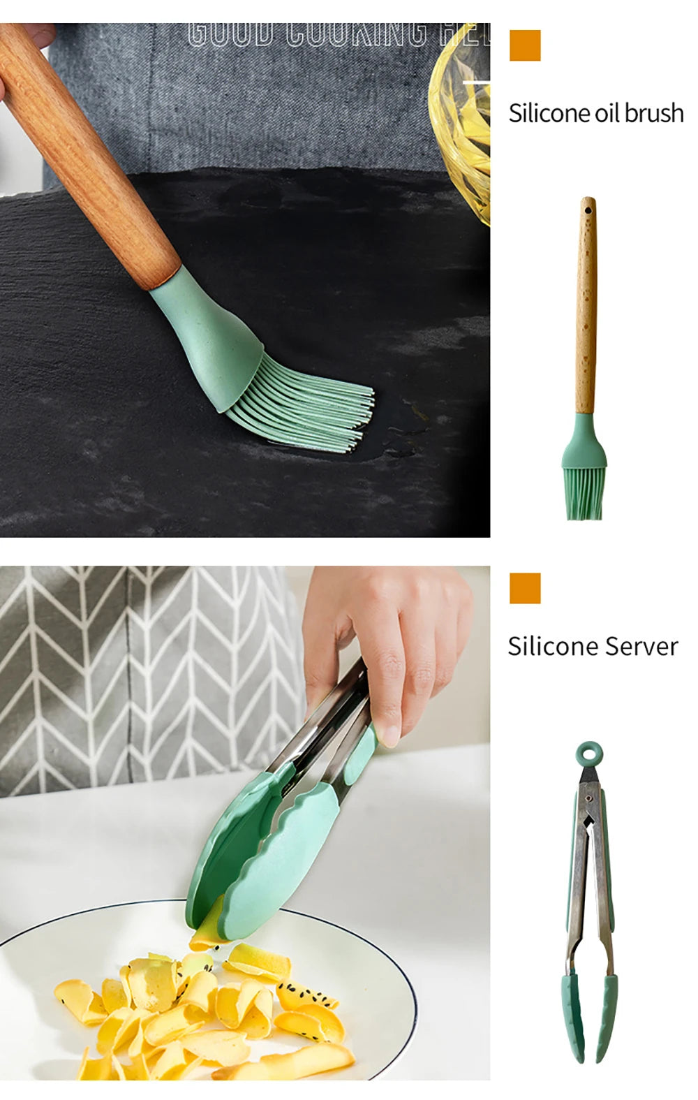 Silicone Kitchenware Cooking Utensils Set Non-stick Cookware Spatula Shovel Egg Beaters Wooden Handle Kitchen Cooking Tool Set