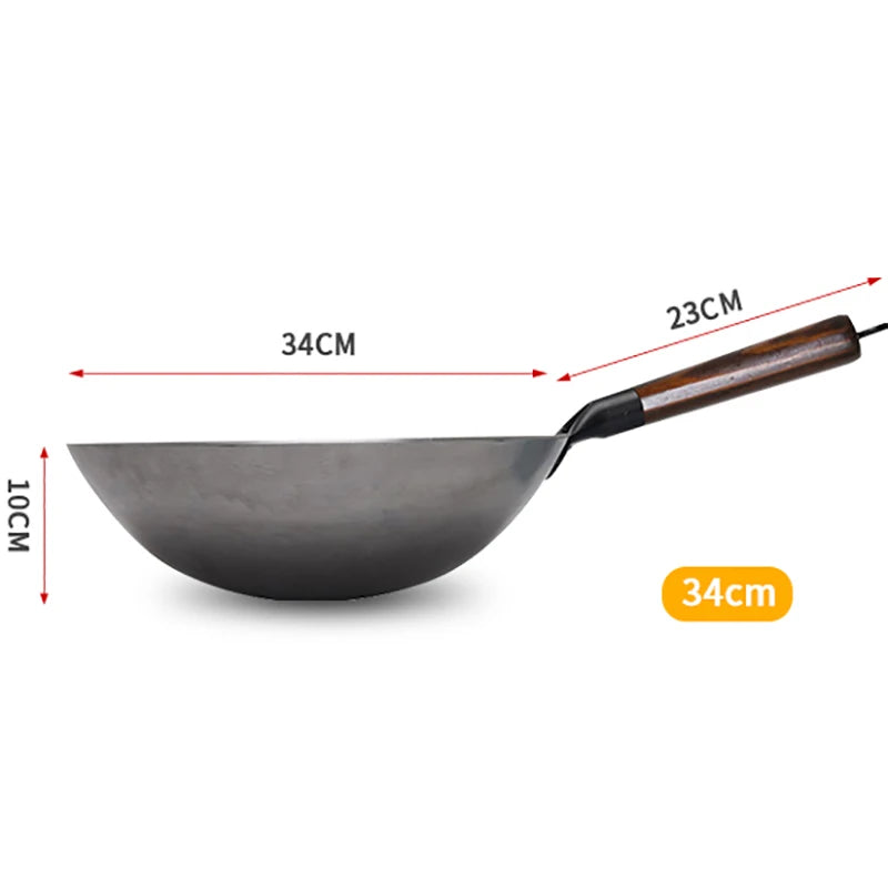 Traditional iron wok,Non-coating Woks Hand forged  For Kitchen PanWooden Handle Wok Kitchen Gas Pot Cookware