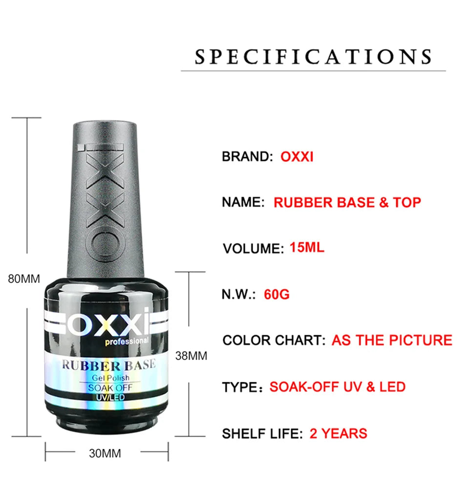 OXXI 15ml Base and Top Coat for Gel Polish Semi-permanent Varnish Rubber Top Coat y Base Coat Gellac uv led Permanent Enamel Lak