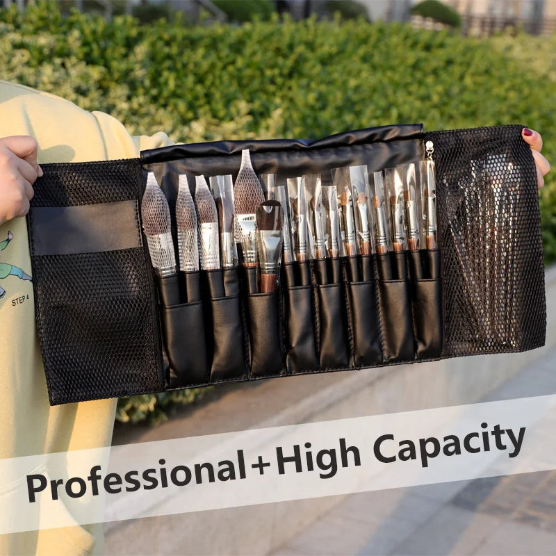 24 Pockets Black Multi-function Makeup Brushes Bag Professional Cosmetic Tools Storage Holder for Brushes dlya kistey organayzer