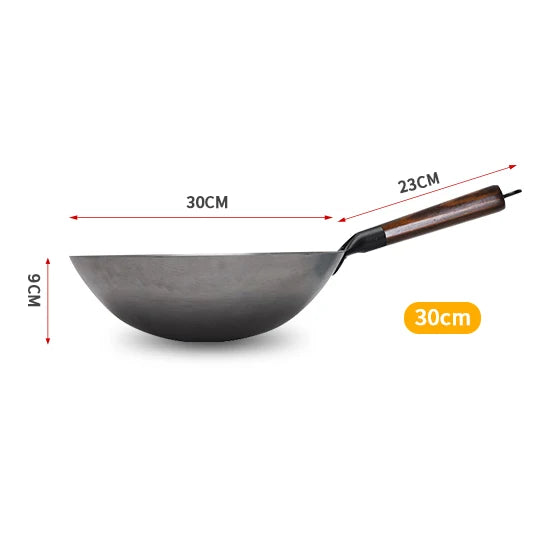 Traditional iron wok,Non-coating Woks Hand forged  For Kitchen PanWooden Handle Wok Kitchen Gas Pot Cookware