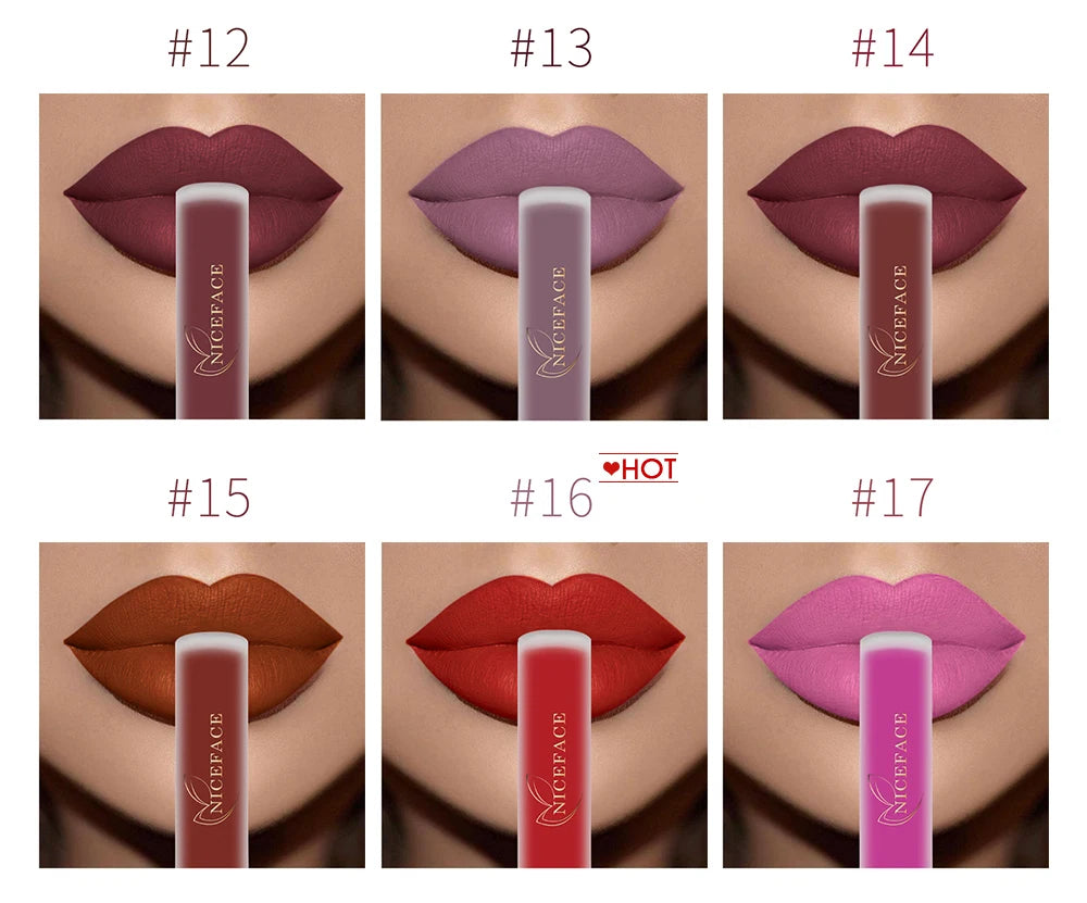 NICEFACE Hot Color Lip Gloss Waterproof Matt Lipgloss Lasting Nude Liquid Lipstick Cosmetic Sexy Women Lip Tint Makeup Lip Stain