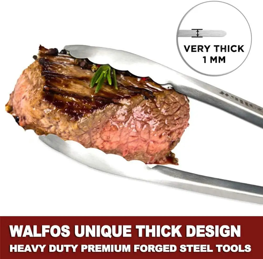 WALFOS Extra Long Stainless Steel BBQ Grilling Tong Salad Bread Serving Tong Non-Stick Kitchen Barbecue Grilling Cooking Tong