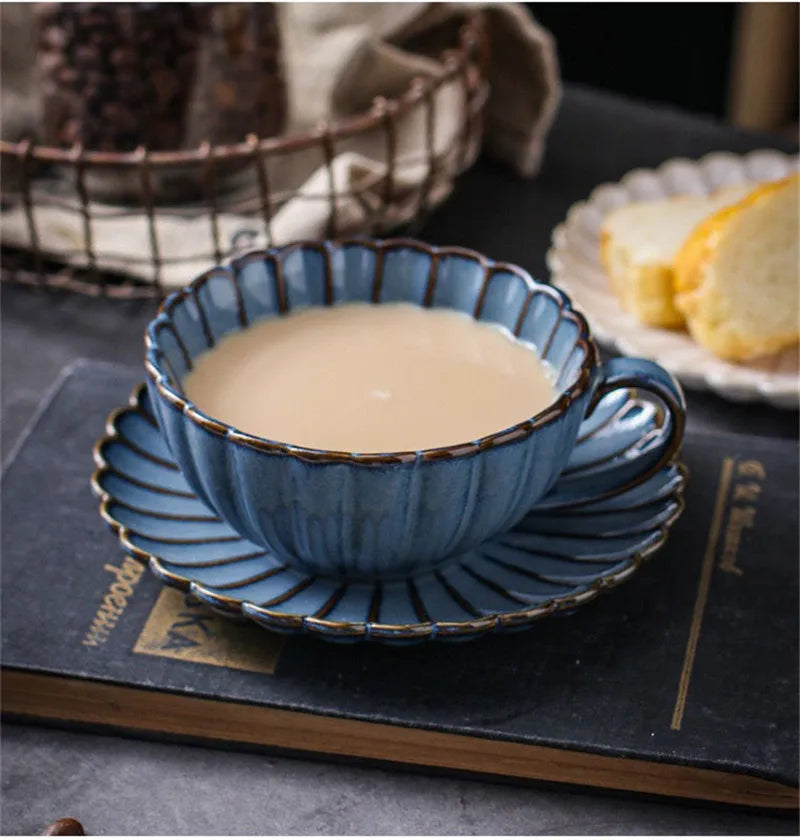 220ML Coffee Mug Cup Ceramic English Afternoon Tea Cup and Saucer One Set Porcelain Cup Breakfast Lemon Tea Milk Cups Coffeeware