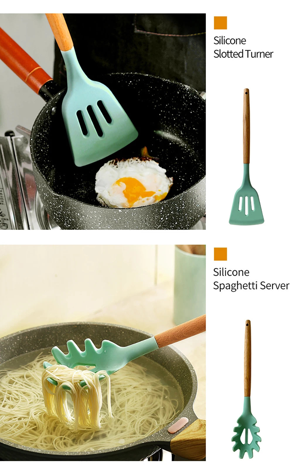 Silicone Kitchenware Cooking Utensils Set Non-stick Cookware Spatula Shovel Egg Beaters Wooden Handle Kitchen Cooking Tool Set